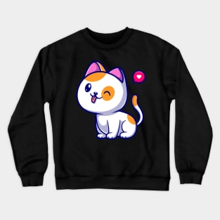 Cute Cat Sitting Cartoon Illustration Crewneck Sweatshirt